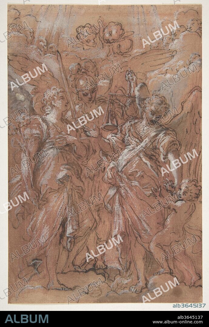 The Archangels Gabriel, Michael and Raphael (recto); sketches of figures (verso). Artist: Giuseppe Passeri (Passari) (Italian, Rome 1654-1714 Rome). Dimensions: 9 1/2 x 6 1/4in. (24.2 x 15.8cm). Date: 1654-1714.