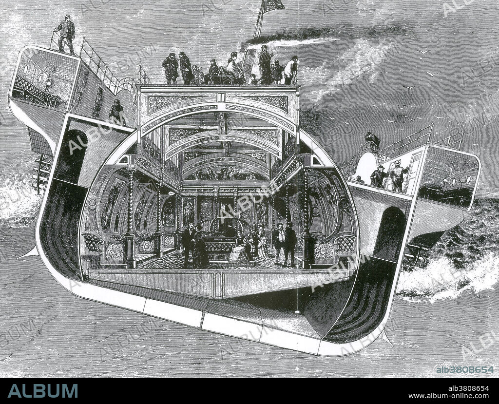 The SS Bessemer (also called the Bessemer Saloon) was an experimental Victorian cross-Channel passenger paddle steamer with a swinging cabin, a concept devised by the engineer and inventor Henry Bessemer, intended to combat seasickness. Bessemer, a severe seasickness sufferer, devised in 1868 the idea of a ship whose passenger cabin-the Saloon-would be suspended on gimbals and kept horizontal mechanically to isolate the occupants from the ship's motion: an idea he patented in December 1869. The ship sailed from Dover to Calais on a private trial in April 1875. On arrival, it sustained damage to a paddlewheel when it hit the pier at Calais. The first and only public voyage took place on May 8, 1875, the ship sailing with the swinging cabin locked. After two attempts to enter the harbor, it crashed into the Calais pier again, this time demolishing part of it. The poor performance lost the confidence of investors, leading to the winding-up of the Saloon.