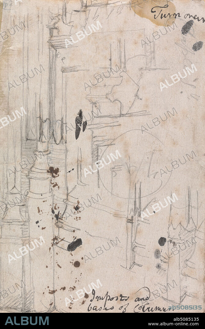 Details of Imposts and Bases of Columns, St Stephen's Chapel, Attributed to John Carter, 17481817, British, between 1790 and 1802, Graphite and pen and black ink on smooth, medium thickness, white wove paper, Sheet: 6 1/16 × 4 1/8 inches (15.4 × 10.5 cm), architectural subject, church, City of Westminster, England, House of Commons, London, Palace of Westminster, St. Stephen's Chapel, Palace of Westminster, United Kingdom.