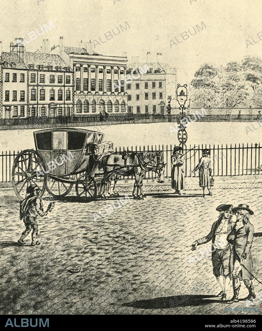 'Hackney-Coach', 1787, (1925). From "London in the Eighteenth Century", by Sir Walter Besant. [A. & C. Black, Ltd., London, 1925].