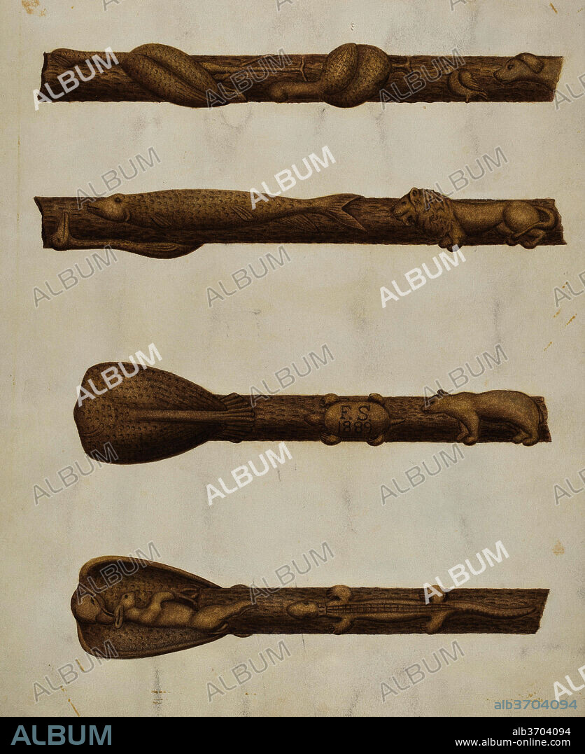 WILLIAM MCAULEY. Walking Stick. Dated: c. 1940. Dimensions: overall: 26.6 x 35.7 cm (10 1/2 x 14 1/16 in.)  Original IAD Object: 37" long. Medium: watercolor and graphite on paper.