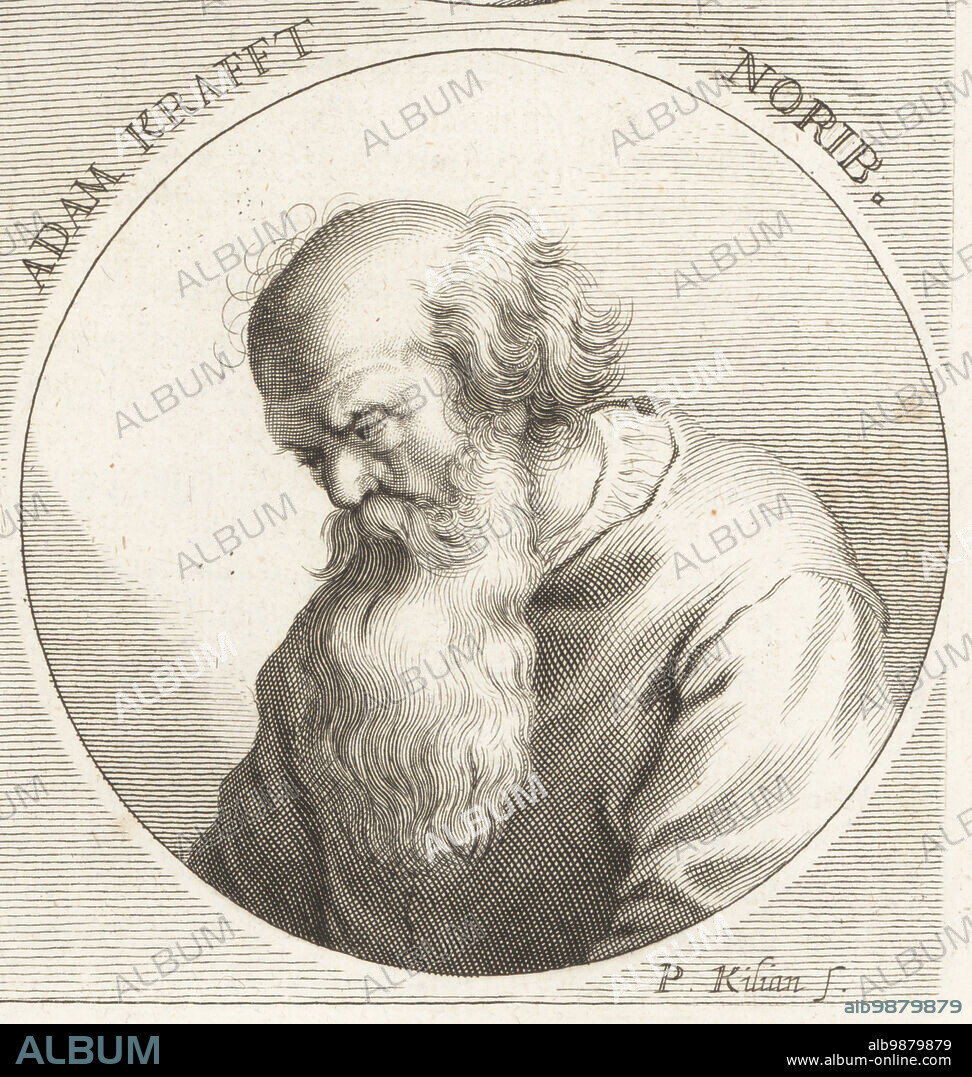 Adam Kraft, German stone sculptor and master builder of the late Gothic period, based in Nuremberg, c.1460-1509. Adam Krafft Norib. Copperplate engraving by Philipp Kilian after an illustration by Joachim von Sandrart from his LAcademia Todesca, della Architectura, Scultura & Pittura, oder Teutsche Academie, der Edlen Bau- Bild- und Mahlerey-Kunste, German Academy of Architecture, Sculpture and Painting, Jacob von Sandrart, Nuremberg, 1675.