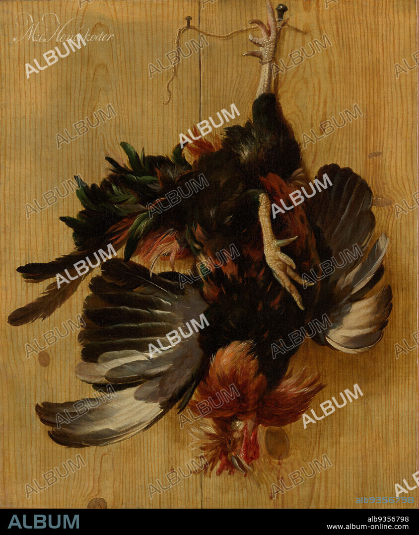 Dead rooster hanging from a nail, Melchior d' Hondecoeter, mogelijk, c. 1670?.