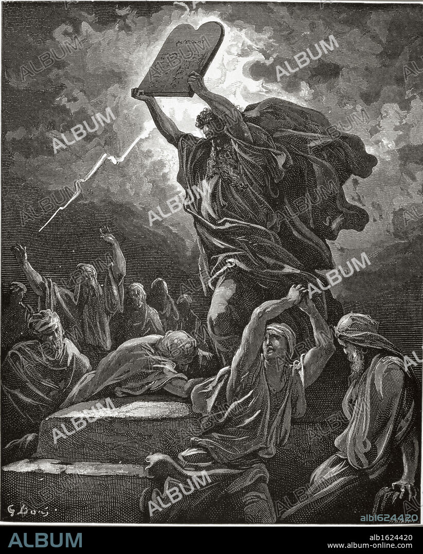 PAUL GUSTAVE DORÉ. Moses Breaking The Tablets Of The Law  Gustave Dore (1832-1883/French)  Engraving.