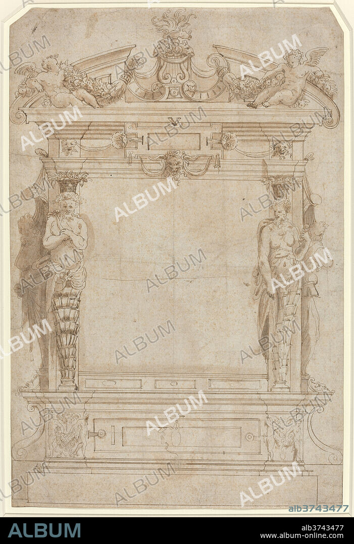 FRENCH 16TH CENTURY. Design for an Architectural Framework. Dated: 16th century. Dimensions: overall: 39.5 x 26.2 cm (15 9/16 x 10 5/16 in.). Medium: pen and brown ink with brown wash over black chalk.