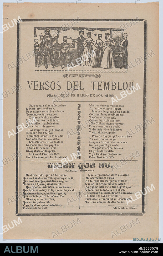 José Guadalupe Posada, Broadsheet relating to the apparition of a comet in  Mexico in November 1899, and the words to a song 'La Paloma Azul