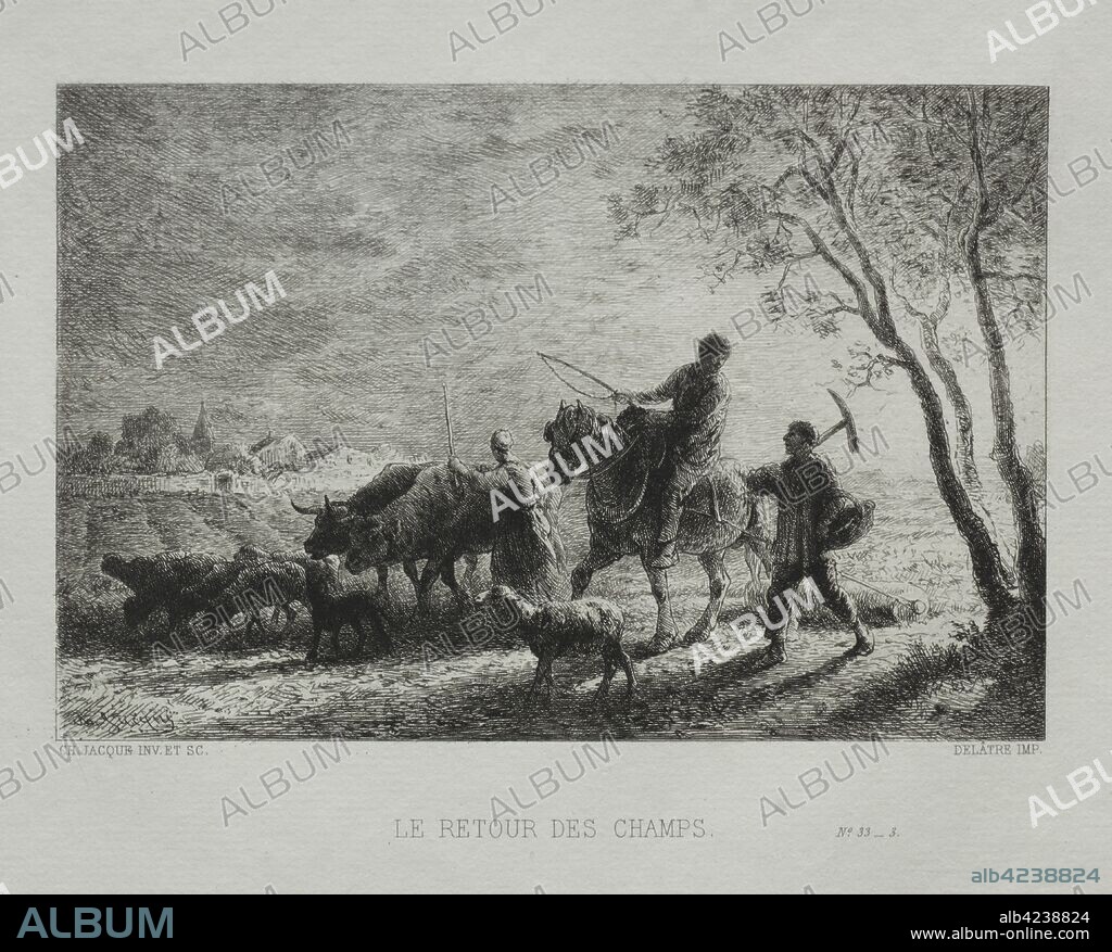 Returning from the Fields. Charles-Émile Jacque (French, 1813-1894). Etching.