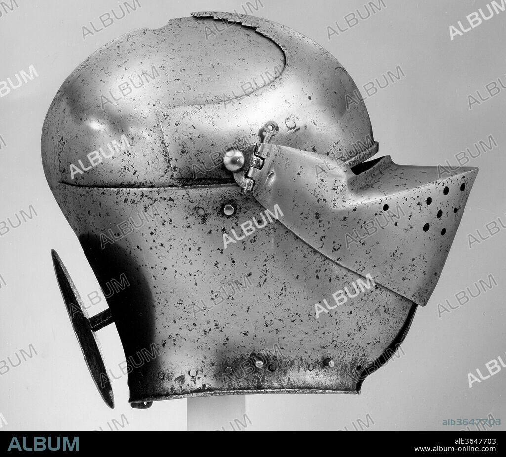 Armet. Culture: Italian, probably Milan. Dimensions: H. 10 3/4 in. (27.3 cm); W. 8 in. (20.3 cm); D. 10 3/4 in. (27.3 cm); Wt. 6 lb. 13.4 oz. (3101.4 g). Date: ca. 1450-60; rondel, stem, and aventail, later.