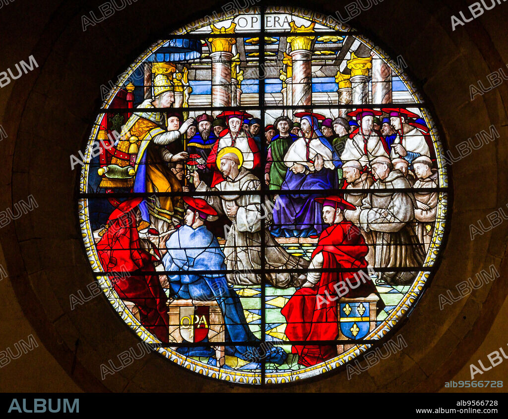 St. Francis presents the Rule to Pope Innocent III stained glass