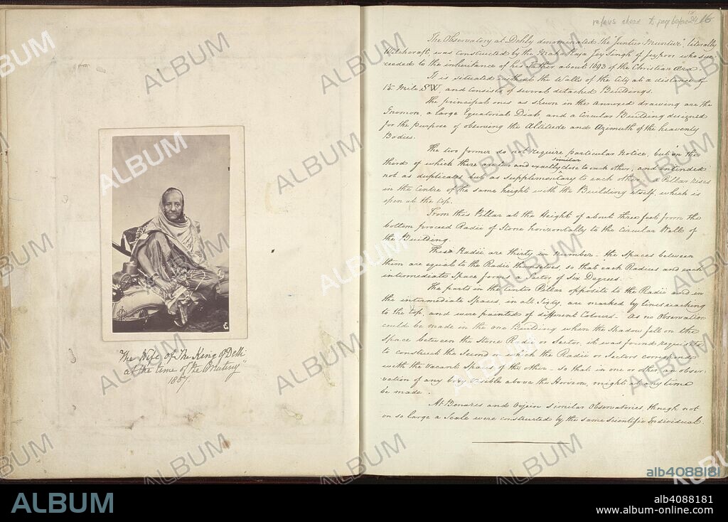 MAZHAR â€˜ALI KHAN. Photograph of Zinat Mahal Begum, the favourite queen of the Emperor Bahadur Shah . Reminiscences of Imperial Delhi. 1842 - 1844. Opaque watercolour. Source: Add.Or.5475, ff.17v-18. Language: English.