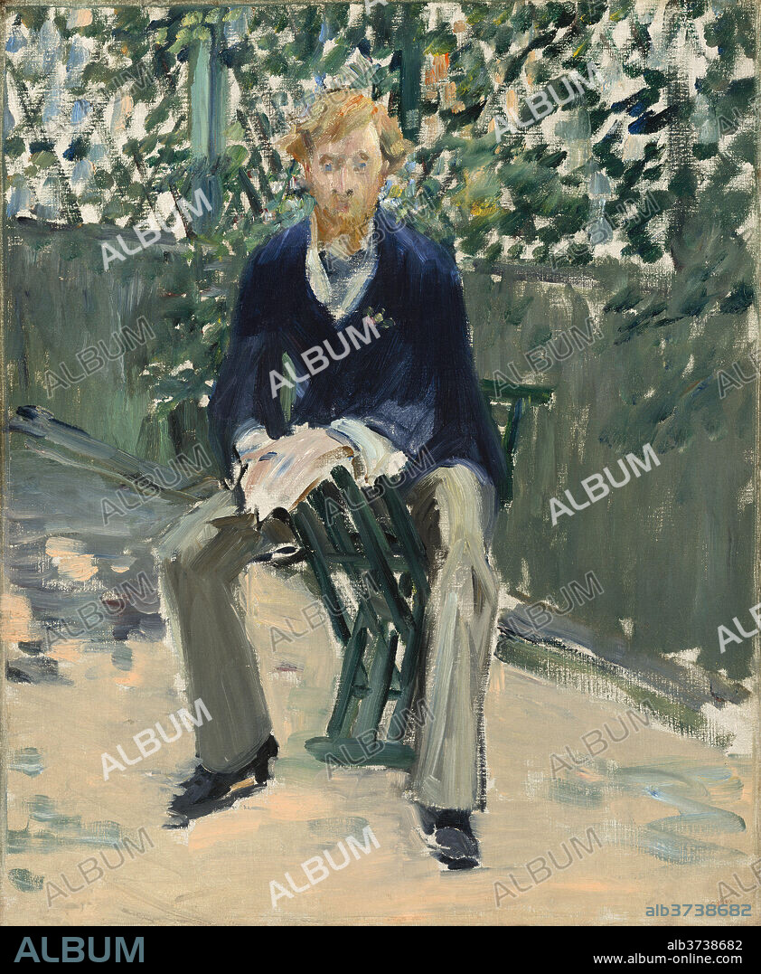 EDOUARD MANET. George Moore in the Artist's Garden. Dated: c. 1879. Dimensions: overall: 54.6 x 45.1 cm (21 1/2 x 17 3/4 in.)  framed: 78.11 × 68.26 × 10.8 cm (30 3/4 × 26 7/8 × 4 1/4 in.). Medium: oil on canvas.