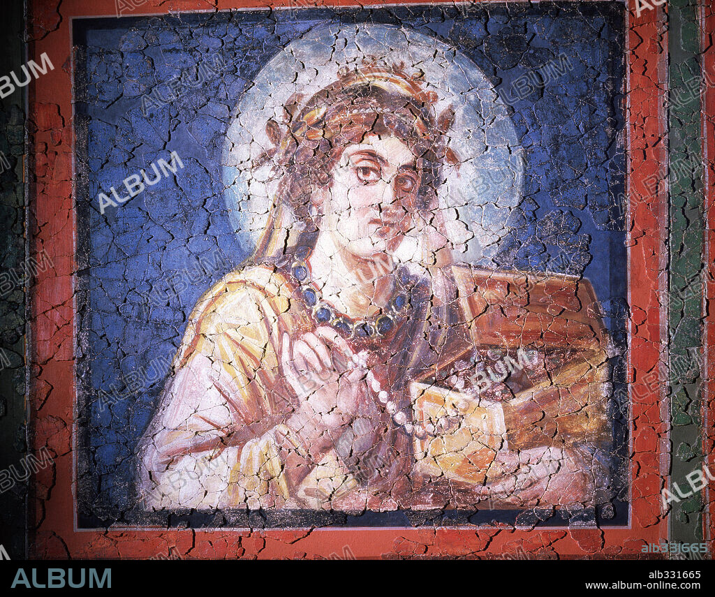 Ceiling Fresco from Palace of Constantine and Helena at Trier 4th century. Roman Lady with her jewel box.