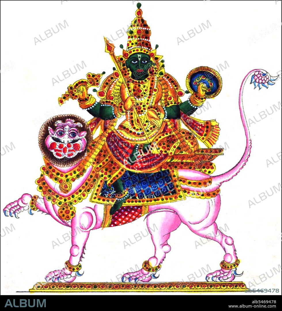 In Hindu mythology, Rahu is a snake that swallows the sun or the moon causing eclipses. He is depicted in art as a dragon with no body riding a chariot drawn by eight black horses. Rahu is one of the navagrahas (nine planets) in Vedic astrology. The Rahu kala (time of day under the influence of Rahu) is considered inauspicious. According to legend, during the Samudra manthan, the asura Rahu drank some of the divine nectar. But before the nectar could pass his throat, Mohini (the female avatar of Vishnu) cut off his head. The head, however, remained immortal. It is believed that this immortal head occasionally swallows the sun or the moon, causing eclipses. Then, the sun or moon passes through the opening at the neck, ending the eclipse. Astronomically (as per Hindu Astrology), Rahu and Ketu denote the two points of intersection of the paths of the Sun and the Moon as they move around the celestial sphere. Therefore, Rahu and Ketu are respectively called the north and the south lunar nodes. The fact that eclipses occur when Sun and Moon are at one of these points gives rise to the myth of the swallowing of the Sun. Rahu is a legendary master of deception who signifies cheaters, pleasure seekers, operators in foreign lands, drug dealers, poison dealers, insincere and immoral acts, etc. It is the significator of an irreligious person, an outcast, harsh speech, logical fallacy, falsehoods, uncleanliness, abdominal ulcers, bones, and transmigration. Rahu is instrumental in strengthening one's power and converting even an enemy into a friend. In Buddhism Rahu is one of the krodhadevatas (terror-inspiring gods).