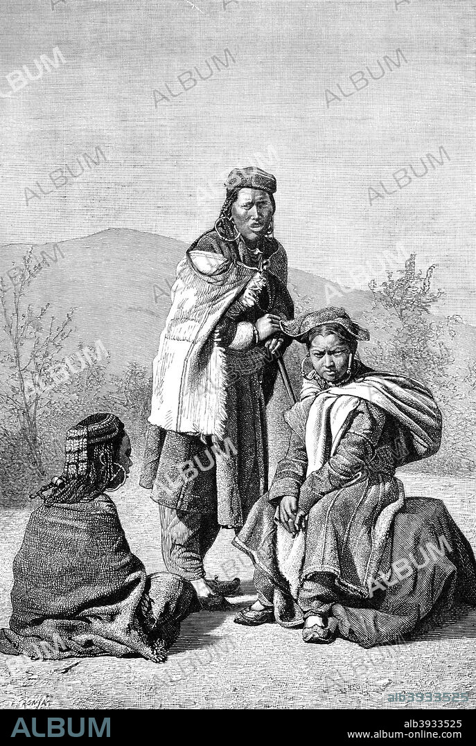 Tibetan women of Ladakh, 1895. From The Universal Geography with Illustrations and Maps, division XV, written by Elisee Reclus and published by Virtue & Co. Limited (London, 1895).