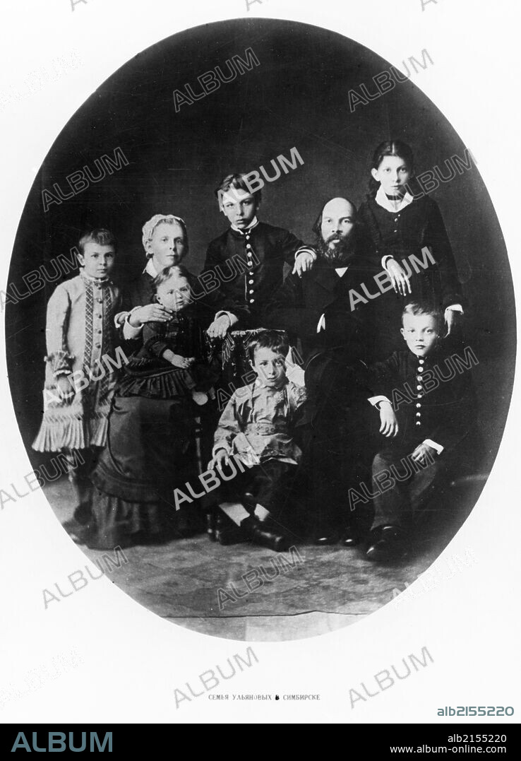 The ulyanov family in simbirsk in 1879, the seated are lenin's parents, maria alexandrovna and ilya nikolayevich, who was a public school inspector, the children are (standing from left to right): olga, alexander and anna, the seated; maria on her mother's lap, dmitri and vladimir (lenin) . 01/02/2013