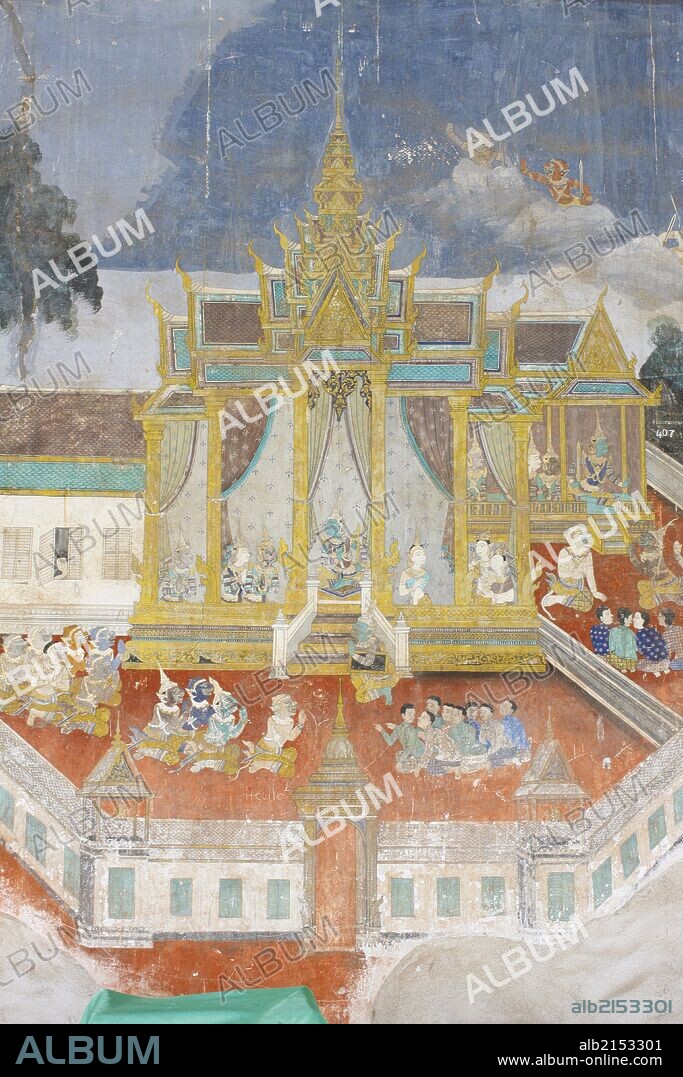 Sylver Pagoda. This mural depicts scenes from the Reamker which is the Cambodian, or Khmer, version of the classic Hindu poem Ramayana.