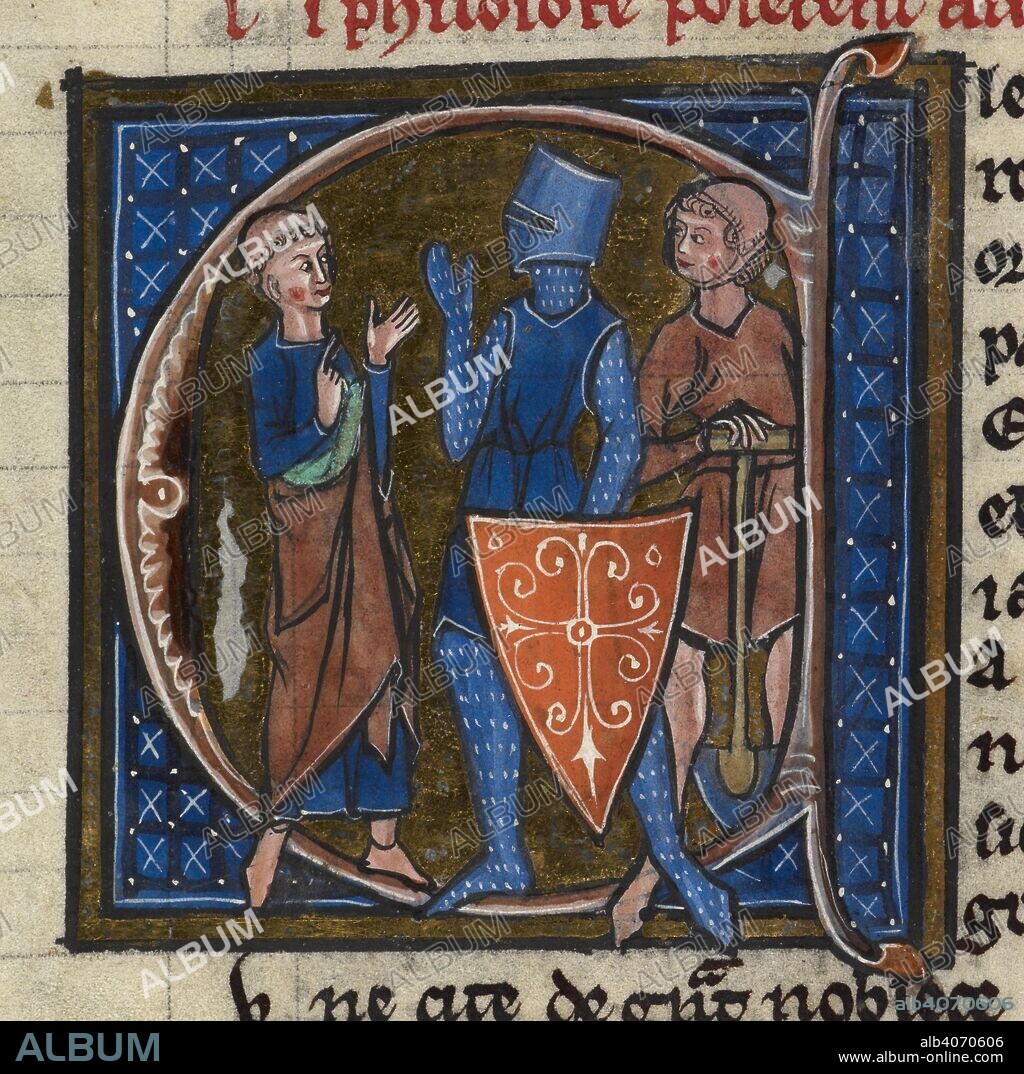 ALDOBRANDINO OF SIENA. (Detail) Initial 'C': Cleric, Knight and Workman representing the three classes. Li Livres dou SantÃ©. France, late 13th century. Source: Sloane 2435, f.85. Language: French.