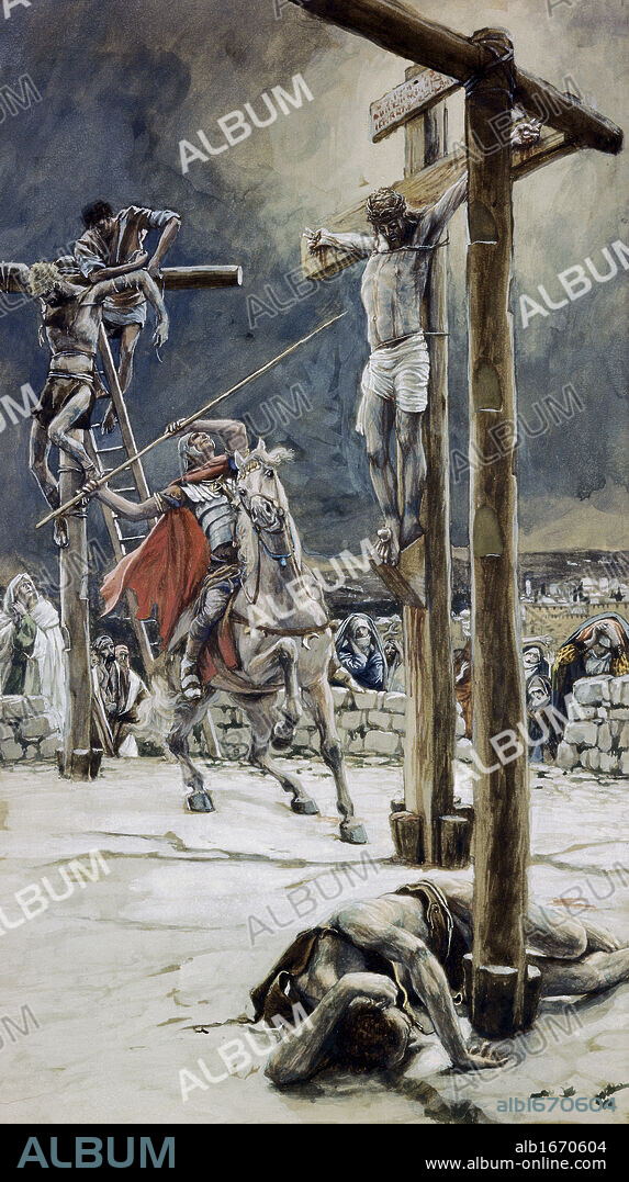 One of the Soldiers with a Spear Pierces His Side James Tissot