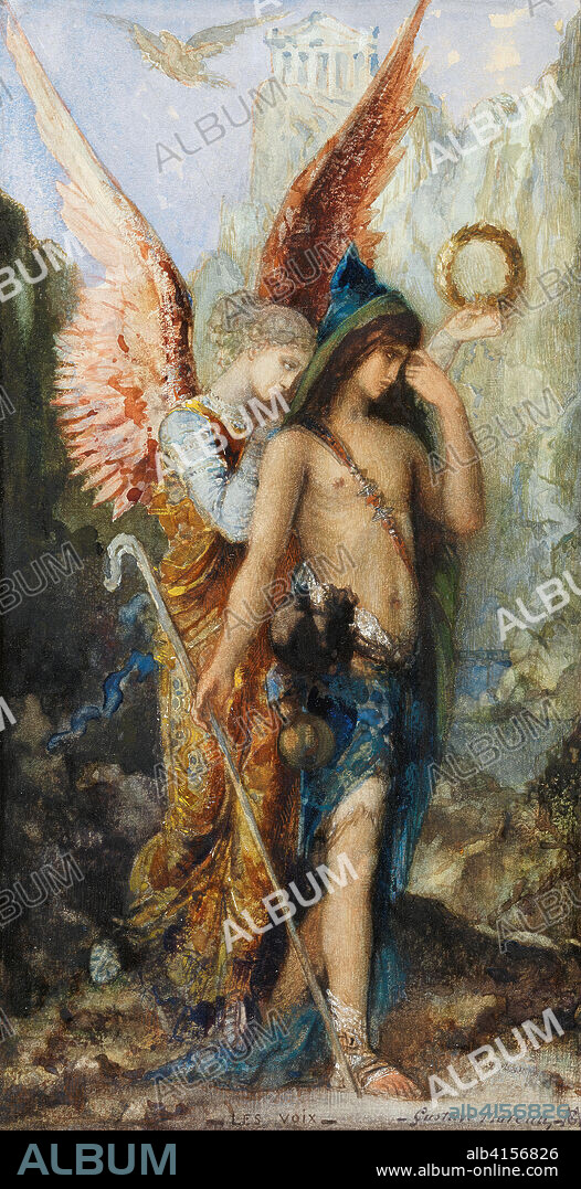 Gustave Moreau (Paris, 1826-1898). The Voices (ca. 1880). Watercolor and gouache on paper. 22 x 12 cm.