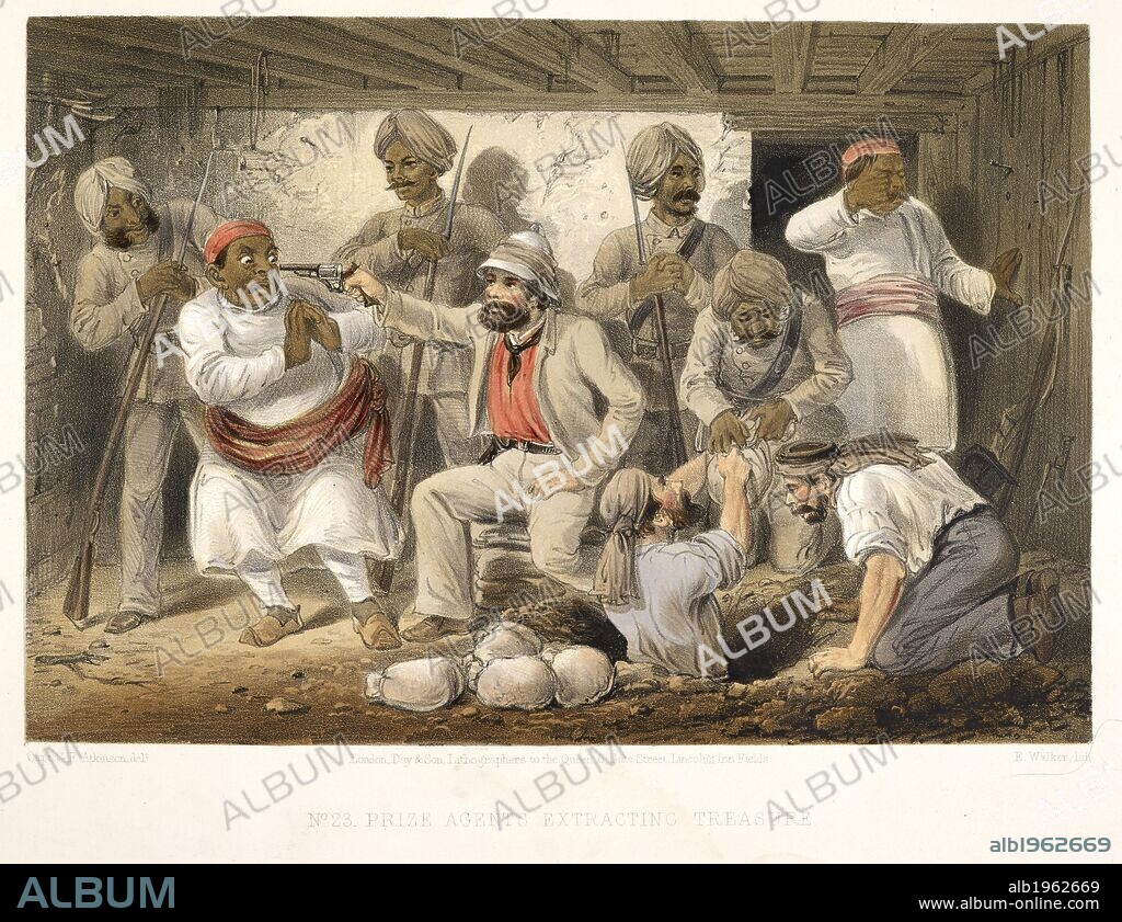 GEORGE FRANKLIN ATKINSON and GEORGE FRANCKLIN ATKINSON. Prize agents extracting treasure. The Campaign in India 1857 - 1858. Day & Son: London, 1859. Source: 1781.c.8, plate 23.