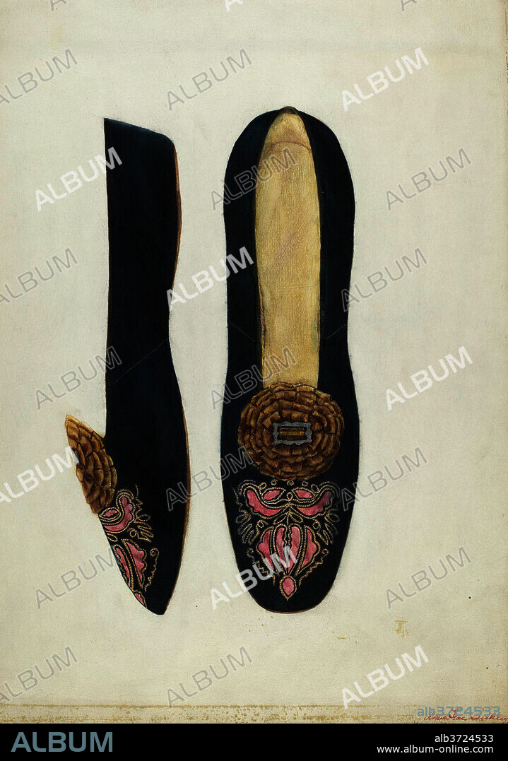 ANN GENE BUCKLEY. Woman's Slipper. Dated: c. 1937. Dimensions: overall: 35.4 x 24.6 cm (13 15/16 x 9 11/16 in.). Medium: watercolor, pen and ink, and graphite on paper.