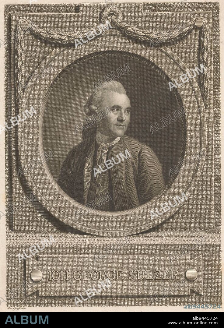 Portrait of Johann Georg Sulzer, print maker: Johann Friedrich Bause, (mentioned on object), after: Anton Graff, (mentioned on object), publisher: Johann Friedrich Bause, (mentioned on object), Leipzig, 1773, paper, engraving, etching, h 276 mm × w 202 mm.