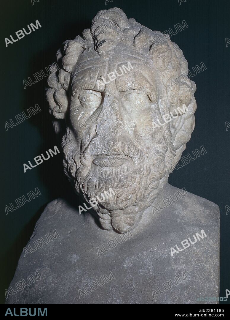 Head of Thales of Miletus (Miletus, born between 640 BC and died in 625 BC-547 BC), ancient greek philosopher, founder of the Ionian school. Sculpture from the domus of the Valerii, Rome.