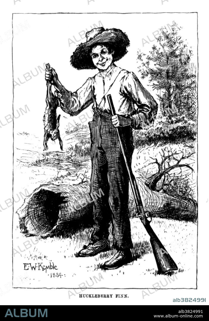 Illustration of Huckleberry Finn, holding gun and rabbit by Edward Windsor Kemble, 1884. Adventures of Huckleberry Finn is a novel by Mark Twain, first published in the United Kingdom in December 1884 and in the United States in February 1885. Commonly named among the Great American Novels, the work is among the first in major American literature to be written throughout in vernacular English, characterized by local color regionalism. It is told in the first person by Huckleberry "Huck" Finn, a friend of Tom Sawyer. The book is noted for its colorful description of people and places along the Mississippi River. Perennially popular with readers, Adventures of Huckleberry Finn has also been the continued object of study by literary critics since its publication. It was criticized upon release because of its coarse language and became even more controversial in the 20th century because of its perceived use of racial stereotypes and because of its frequent use of racial slurs, despite strong arguments that the protagonist, and the tenor of the book, is anti-racist.