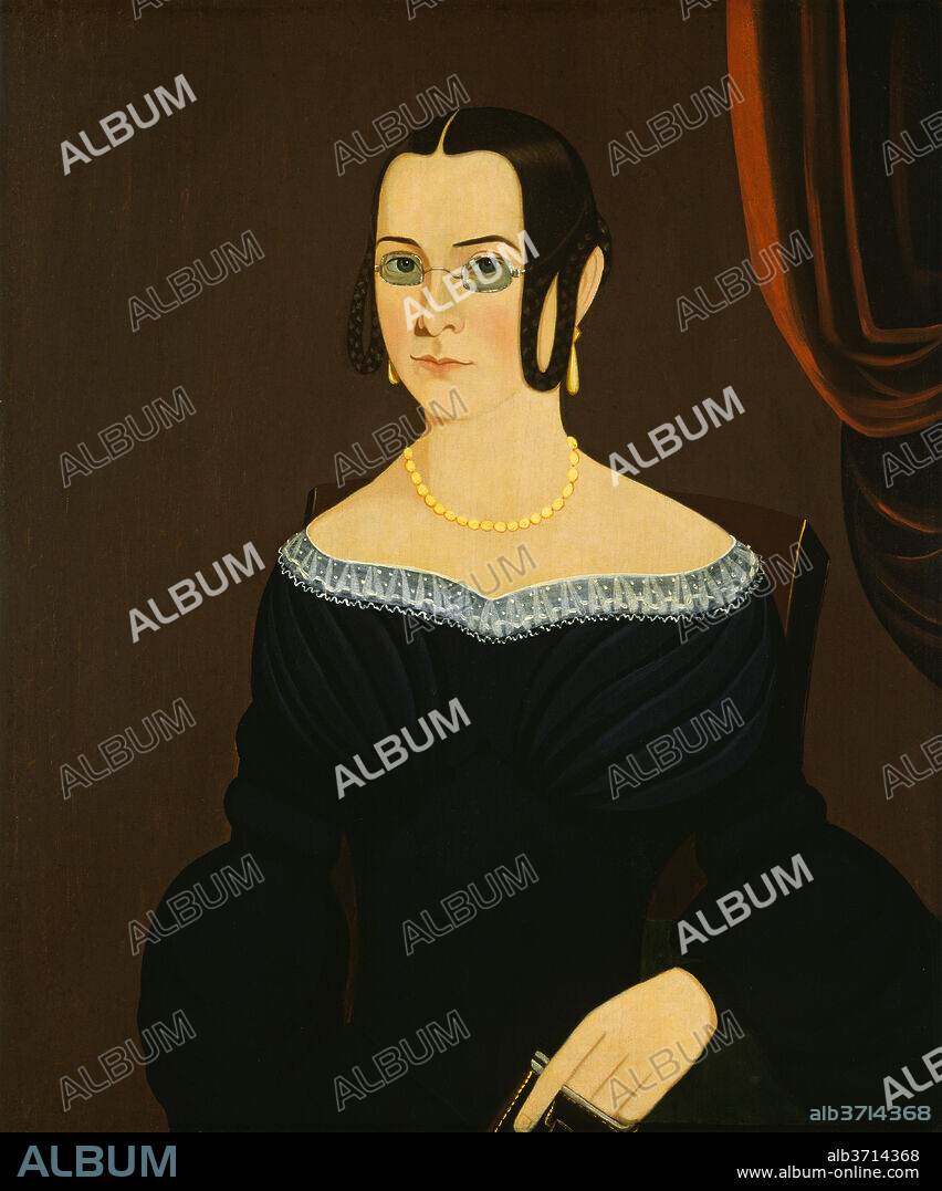 AMERICAN 19TH CENTURY. Lady Wearing Spectacles. Dated: c. 1840. Dimensions: overall: 76.9 x 64 cm (30 1/4 x 25 3/16 in.)  framed: 94.1 x 81.8 x 5.1 cm (37 1/16 x 32 3/16 x 2 in.). Medium: oil on canvas.