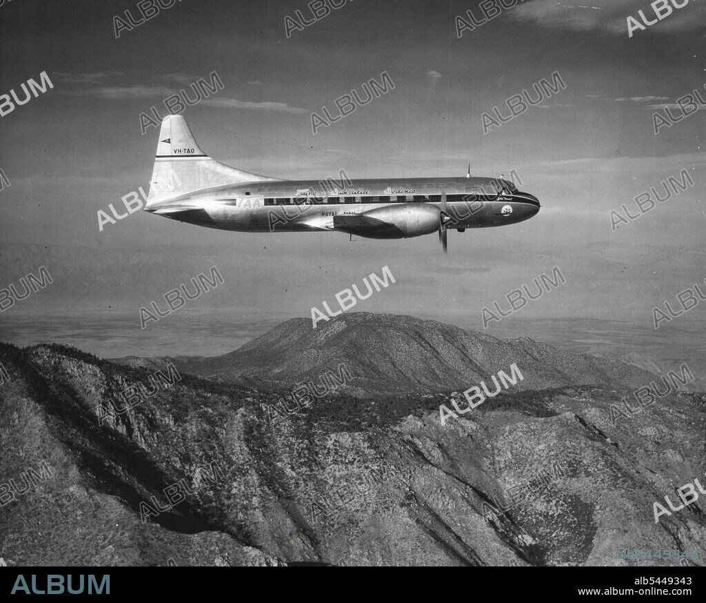 The first Convair-Liner delivered to a foreign airline is shown here. The high-speed, 40-passenger, pressurized transport, flown by a Trans-Australia Airlines crew, will be ferried to Australia. The TAA plane will follow a 20,00-mile route across the Atlantic, Europe, Africa, and India. A four-day stopover will be made in London, where British aviation officials will inspect the plane. September 09, 1948. (Photo by Trans Australia Airlines).