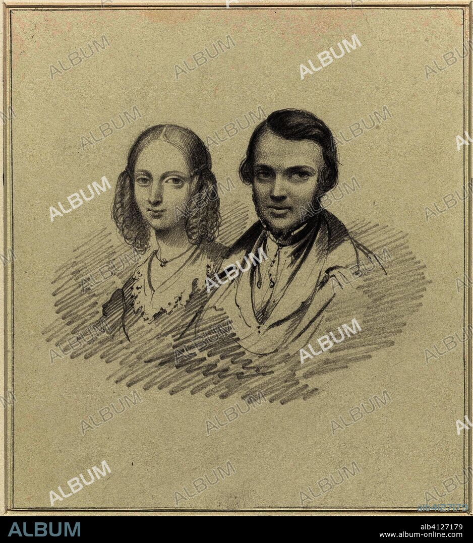 Double portrait of Jean Baptiste van Eijcken and Julie Anne Marie No?l van  Eijcken. Draughtsman: anonymous. Dating: 1841 - 1842. Measurements: h 128  mm × w 115 mm. - Album alb4127179