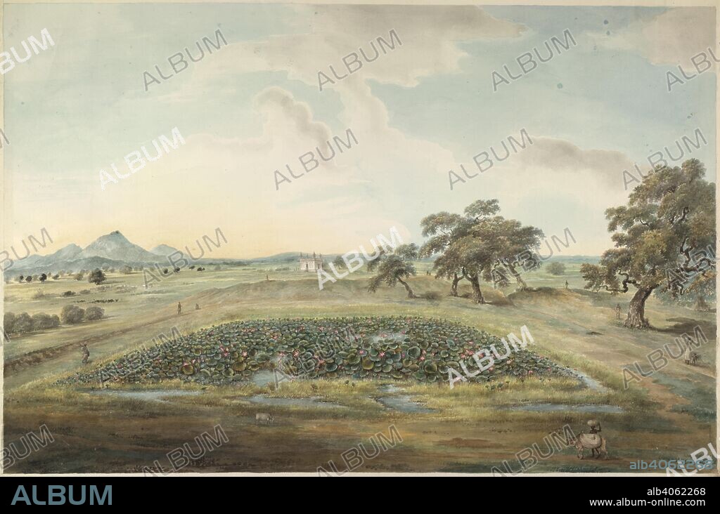 Landscape, Hazaribagh (Bihar). c.1825. Landscape showing the countryside around Hazaribagh (Bihar) with hills, paddy fields, a small Muslim tomb and a lotus pool. Watercolour.  Originally published/produced in c.1825. . Source: Add.Or.2516,.