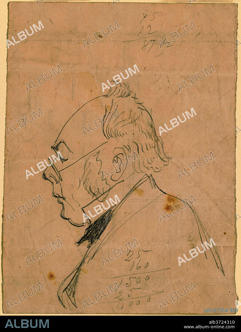 EMANUEL GOTTLIEB LEUTZE. Profile of a Man. Dated: after 1865. Dimensions: sheet: 16.99 × 12.86 cm (6 11/16 × 5 1/16 in.). Medium: graphite on the reverse of a hotel menu.