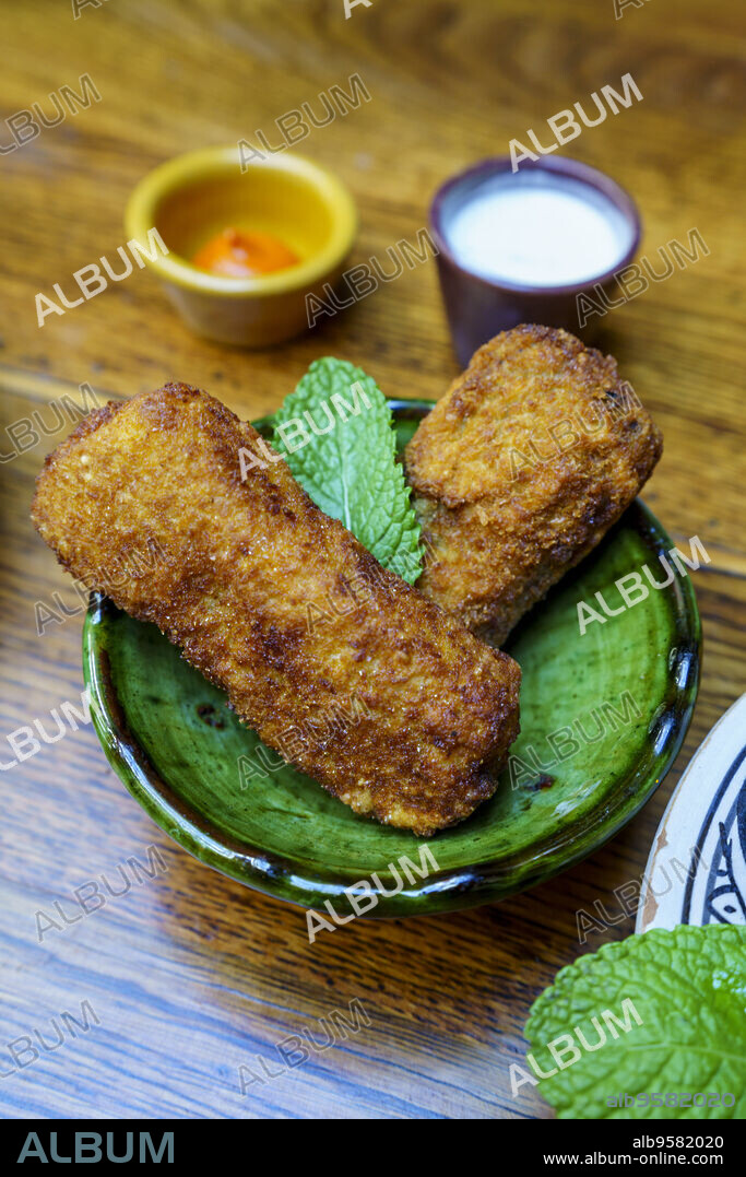 mushroom and mozzarella croquettes, Fez, morocco, africa.