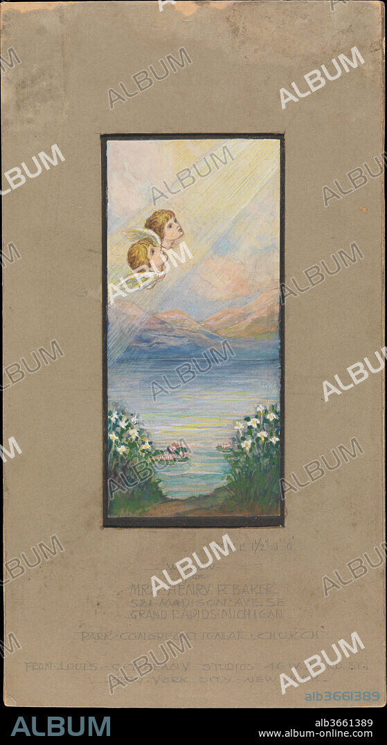 Design for window. Artist: Louis Comfort Tiffany (American, New York 1848-1933 New York). Culture: American. Dimensions: Overall: 11 7/8 x 6 3/8 in. (30.2 x 16.2 cm)
Other (Design): 6 5/8 x 3 1/16 in. (16.8 x 7.8 cm). Maker: Tiffany Studios (1902-32). Date: late 19th-early 20th century.