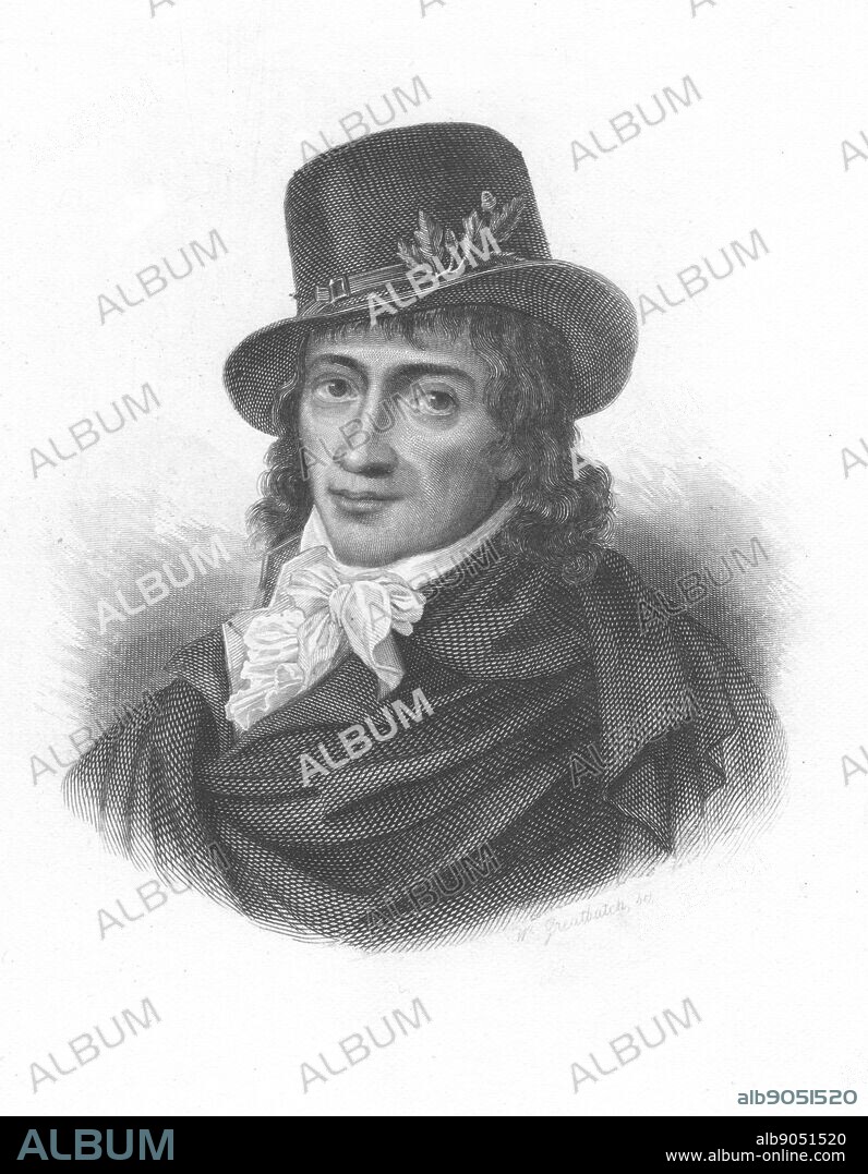 Camille Desmoulins (1760-94) French journalist and revolutionary. Writings in favour of clemency displeased Robespierre. Guillotined. Engraving.