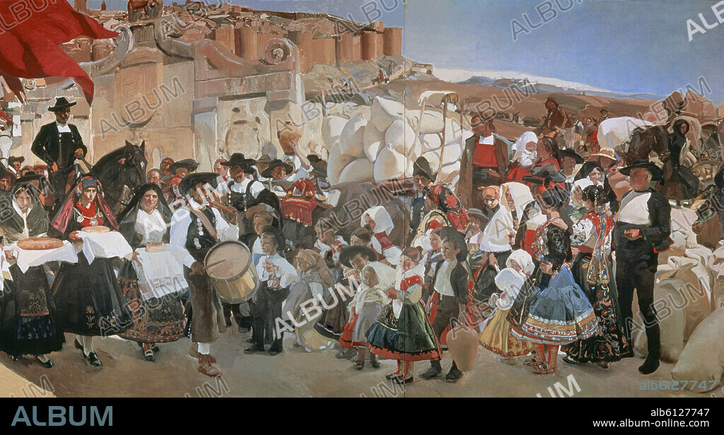 JOAQUIN SOROLLA. 'Castile. The Bread Party', 1913, Oil on canvas, 351 x 1392 cm.