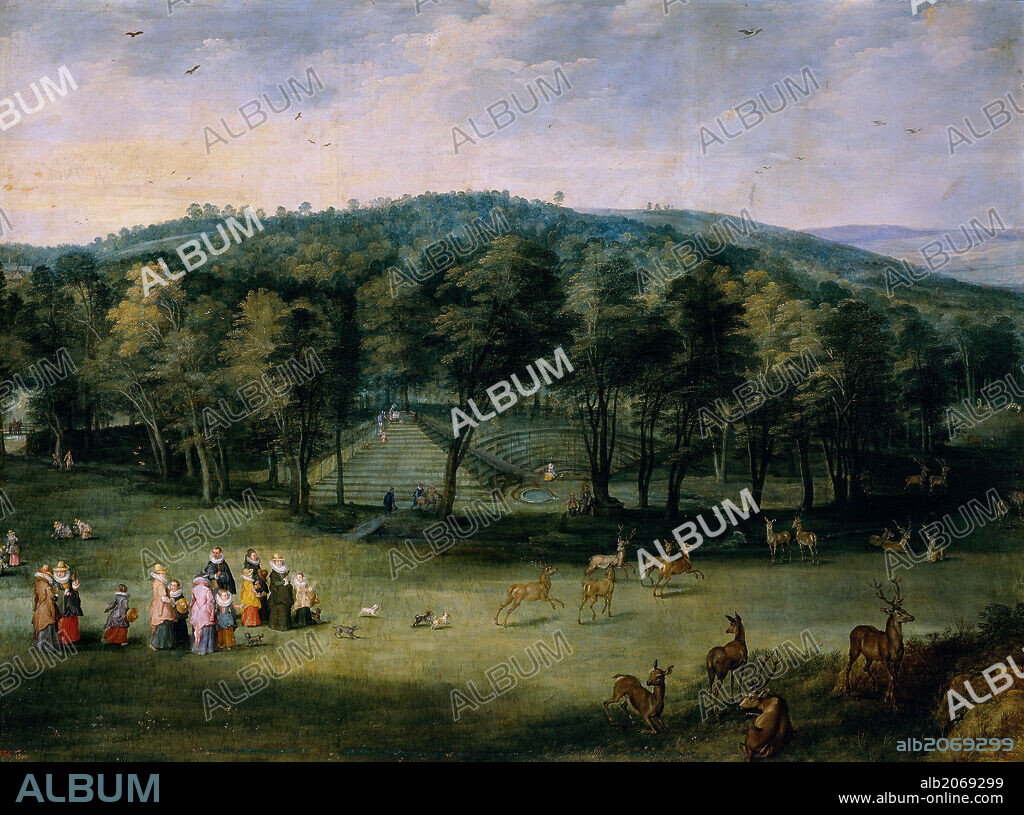 JAN BRUEGHEL THE ELDER and JOOS DE MOMPER. Jan Brueghel 'el Viejo'; Joos de II Momper / 'La infanta Isabel Clara Eugenia en el parque de Mariemont', Early 17th century, Flemish School, Oil on canvas, 176 cm x 236 cm, P01429.