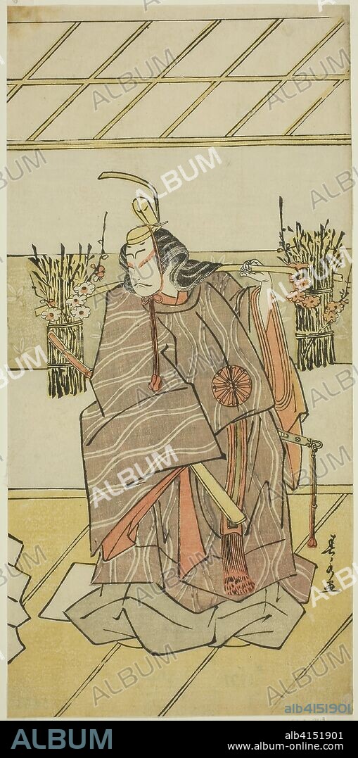 The Actor Nakamura Tomijuro I as the Spirit of Taira no Masakado Disguised as Otomo no Kuronushi in the Play Shida Yuzuriha Horai Soga, Performed at the Morita Theater in the First Month, 1775. Tamagawa Shunsui; Japanese, active c. 1770s. Date: 1770-1780. Dimensions: 29.7 x 14.4 cm (11 11/16 x 5 11/16 in.). Color woodblock print; hosoban. Origin: Japan.