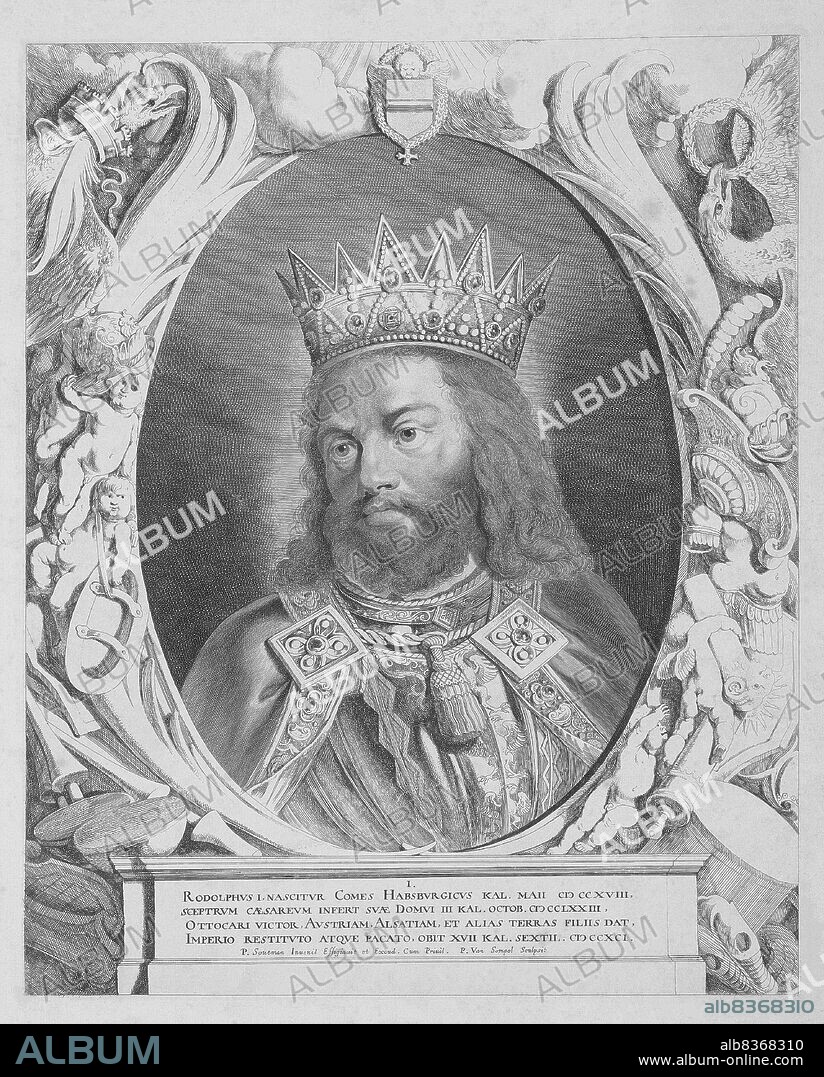 Rudolf I (1218-1291), also known as Rudolf of Habsburg, was the son of Count Albert IV of Habsburg, and became count after his father's death in 1239. His godfather was Emperor Frederick II, to whom he paid frequent court visits. Rudolf ended the Great Interregnum that had engulfed the Holy Roman Empire after the death of Frederick when he was elected as King of Germany in 1273.