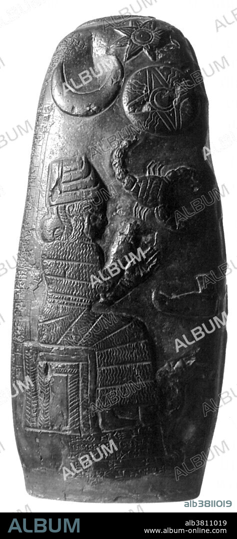 The Nazimaruttash kudurru stone is a boundary stone (kudurru) of Nazimaruttas, a Kassite king of Babylon, (1307-1282 BC). Most kudurrus portray Mesopotamian gods, which are often portrayed graphically in segmented registers on the stone. Nazimaruttash's kudurru does not use registers. Instead, graphic symbols are used. Nineteen deities are invoked to curse the foolhardy individual who seeks to desecrate it. Some are represented by symbols, such as a goat-fish for Enki or a bird on a pole for Papsukkal, a spear-head for Marduk or an eight-pointed star for Ishtar. Shamash is represented by a disc.