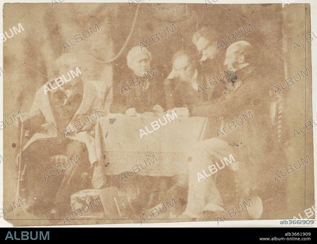 ROBERT ADAMSON y DAVID OCTAVIUS HILL. Sir David Brewster, Earle Monteith, Dr. Welsh & Two Others. Artist: David Octavius Hill (British, Perth, Scotland 1802-1870 Edinburgh, Scotland); Robert  Adamson (British, St. Andrews, Scotland 1821-1848 St. Andrews, Scotland). Photography Studio: Hill and Adamson (British, active 1843-1848). Date: 1843-47.