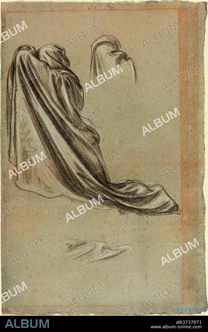 LORD LEIGHTON FREDERIC. Study for "The Wise and Foolish Virgins". Dimensions: overall: 45 x 29.5 cm (17 11/16 x 11 5/8 in.). Medium: black chalk heightened with white on blue wove paper.