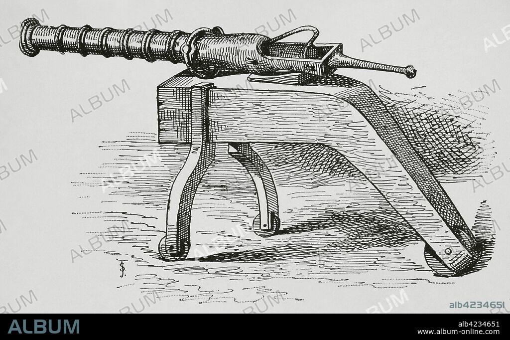 Falconet or falcon. Light cannon developed in the late 15th century. Engraving. Museo Militar, 1883.