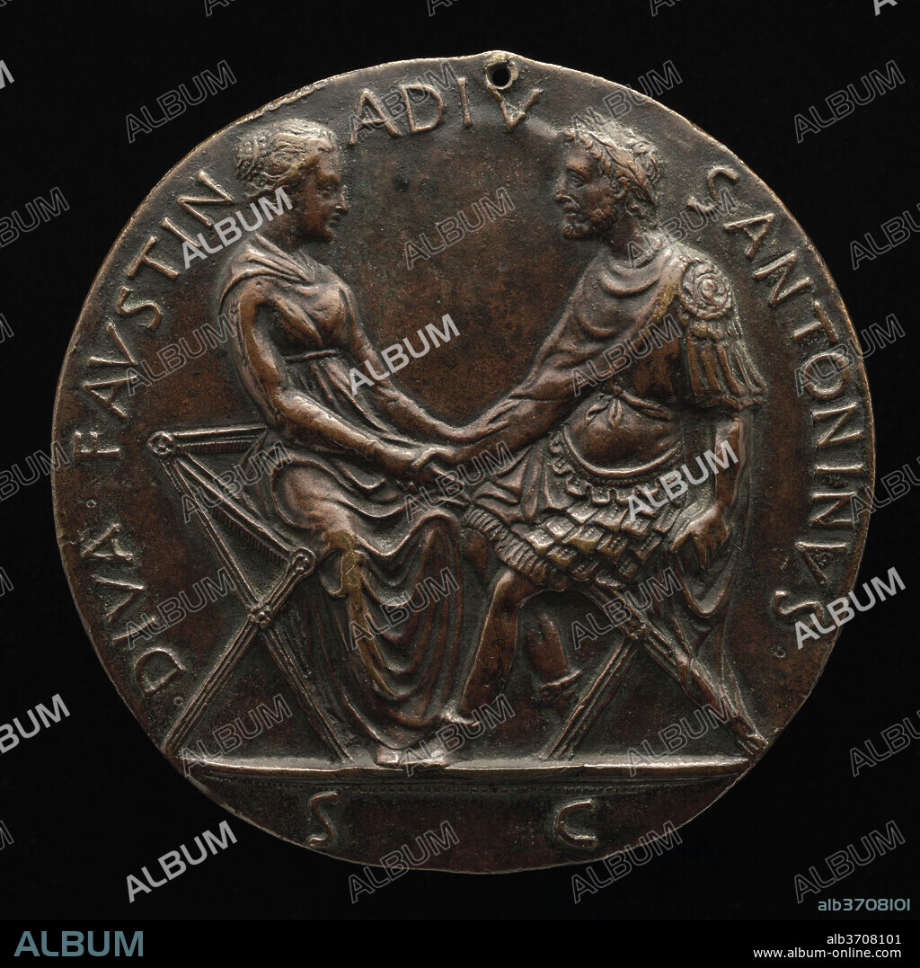 FILARETE. Antonius Pius and Faustina Joining Hands [reverse]. Dated: fourth quarter 15th century. Dimensions: overall (diameter): 10.13 cm (4 in.)  gross weight: 521.1 gr (1.149 lb.)  axis: 12:00. Medium: bronze.