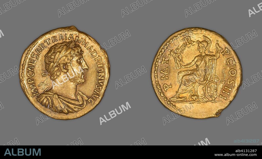 ANCIENT ROMAN. Aureus (Coin) Portraying Emperor Hadrian. Roman, minted in Rome. Date: 120 AD-123 AD. Dimensions: Diam. 1.9 cm; 7.34 g. Gold. Origin: Roman Empire.