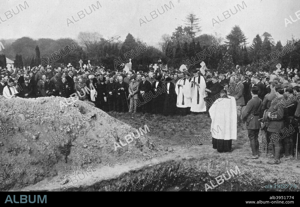 'The funeral of some of the Lusitania victims at Queenstown', 1915. From The Manchester Guardian History of the War, Vol. II. - 1914-15. [John Heywood Ltd, London, 1915].