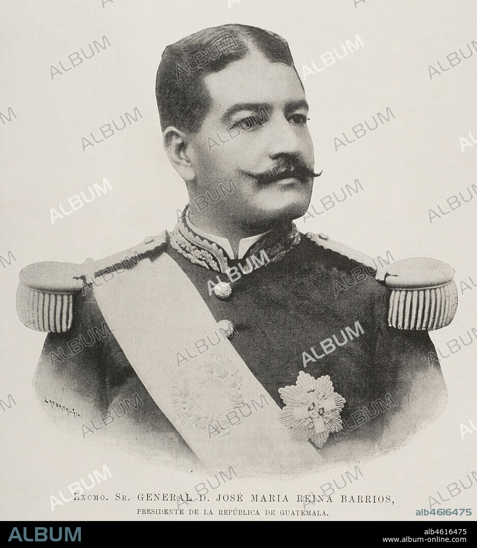 José María Reina Barrios (José María de Jesús Reina Barrios) (1854-1898). President of Guatemala from 1892 to 1898. He was assassinated in the country's capital on 8 February 1898. Portrait. Photoengraving by Laporta. La Ilustración Española y Americana, 1898.