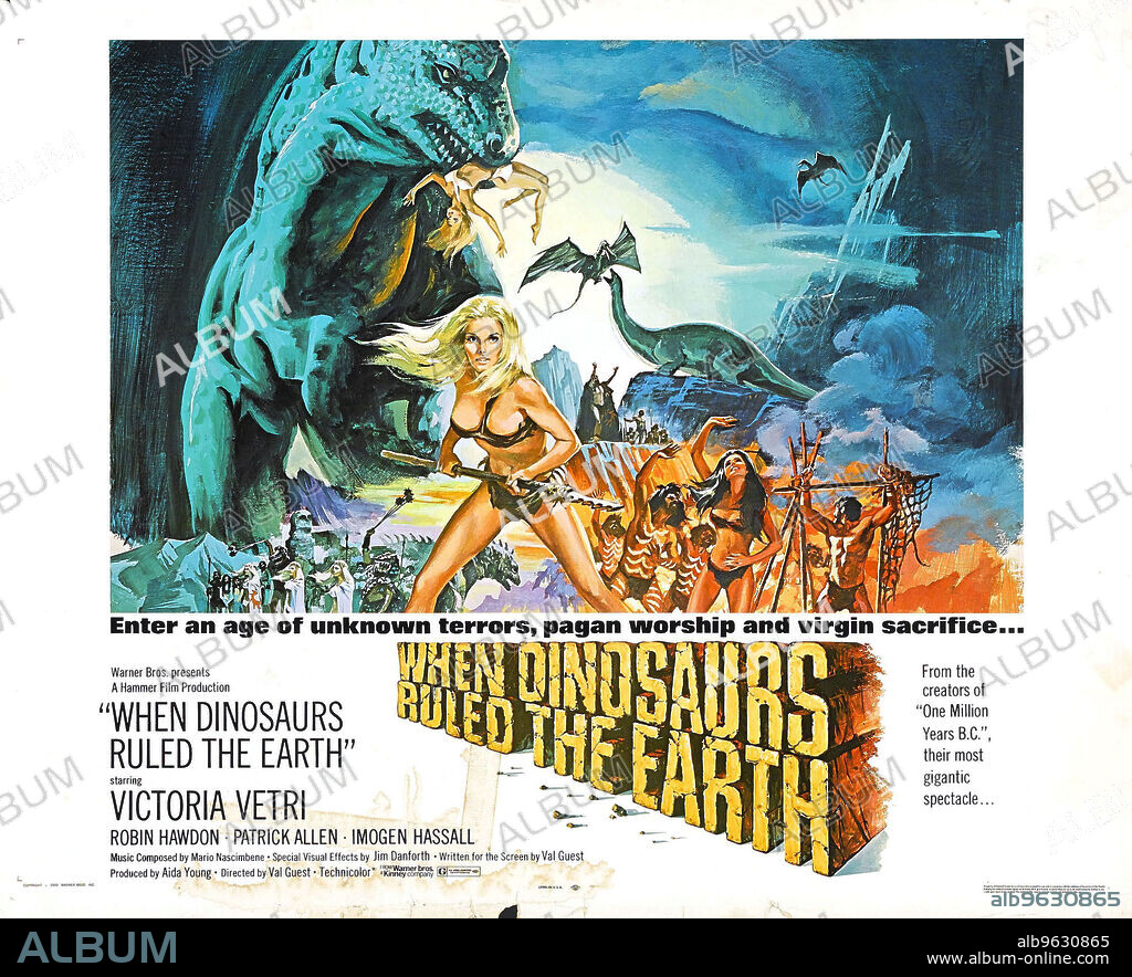 Poster of WHEN DINOSAURS RULED THE EARTH, 1970, directed by VAL GUEST. Copyright HAMMER FILM PRODUCTIONS.