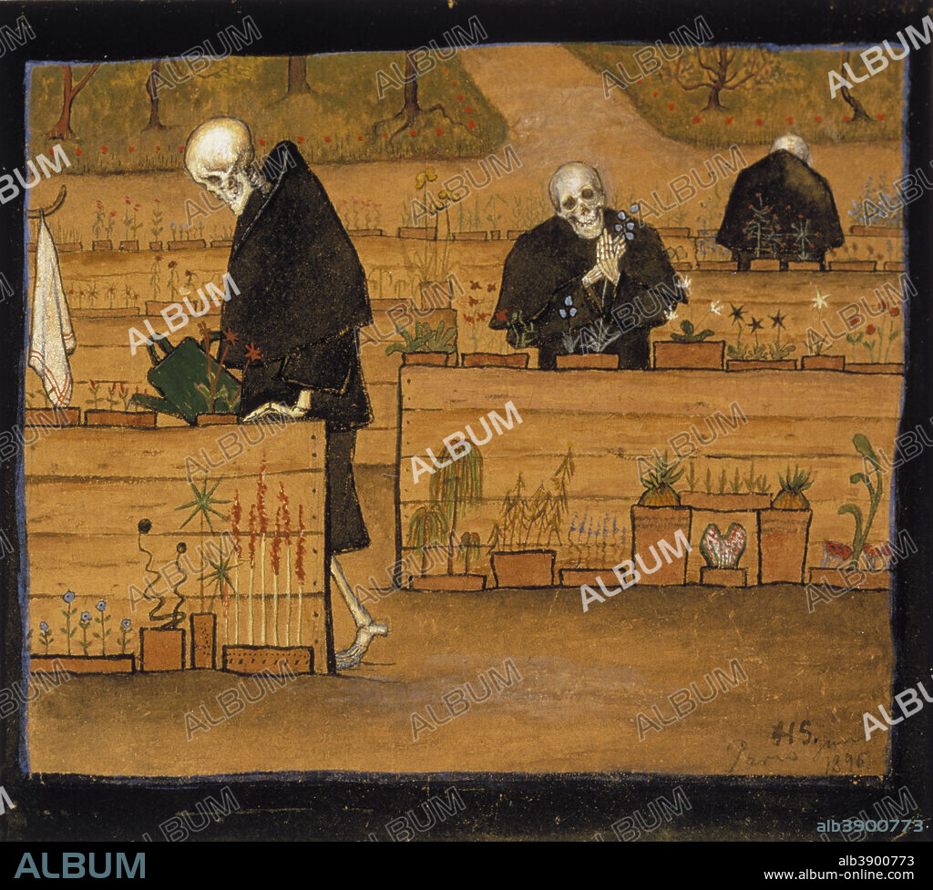 HUGO SIMBERG. The Garden of Death. Date/Period: 1896. Painting. Watercolour and gouache on paper. 17.5 × 16 cm (6.8 × 6.2 in).